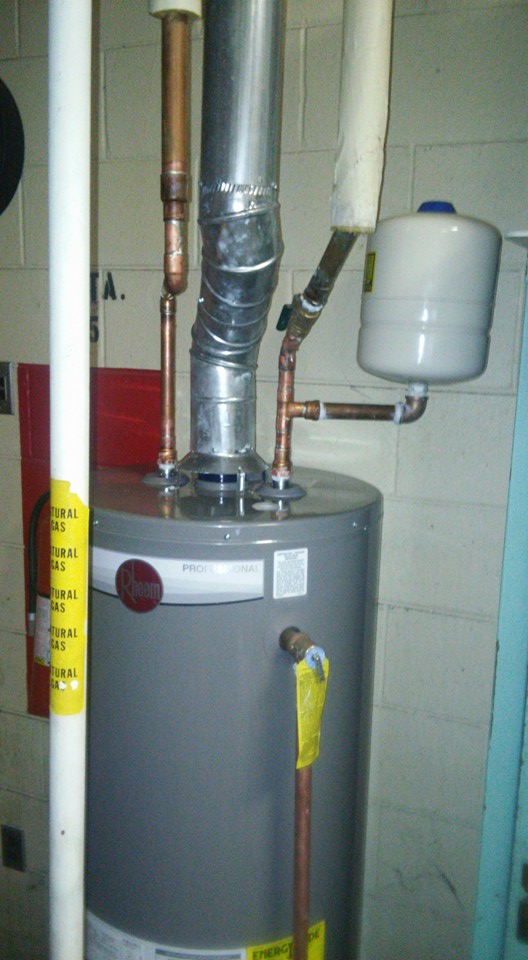 Professionally installed gas water heater with copper piping